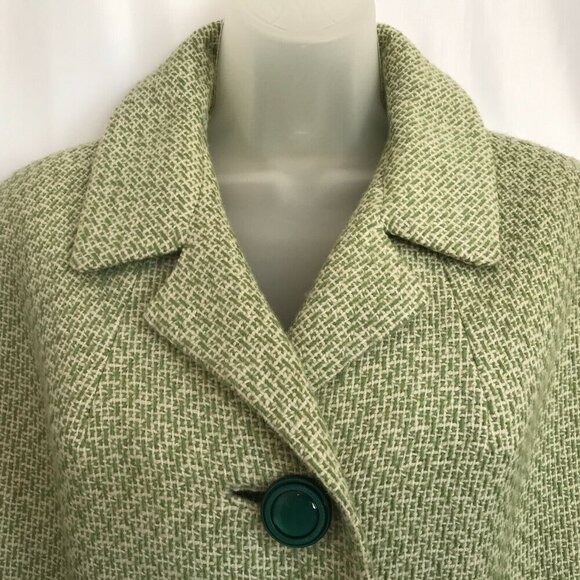 Vintage Higbee's USA Womens Tweed Overcoat Green White Long Coat Small ? Wool - Picture 5 of 12